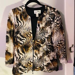 Joseph Ribkoff Brown Crinkle Sequins  Zip Up Jacket size 14